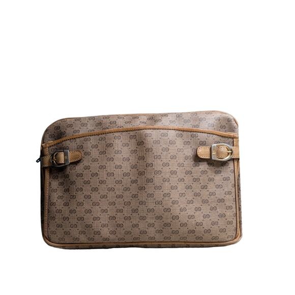 Gucci Micro G Clutch PVC leather Front Full Width Accordian Pocket Brown n Beige - Picture 1 of 7